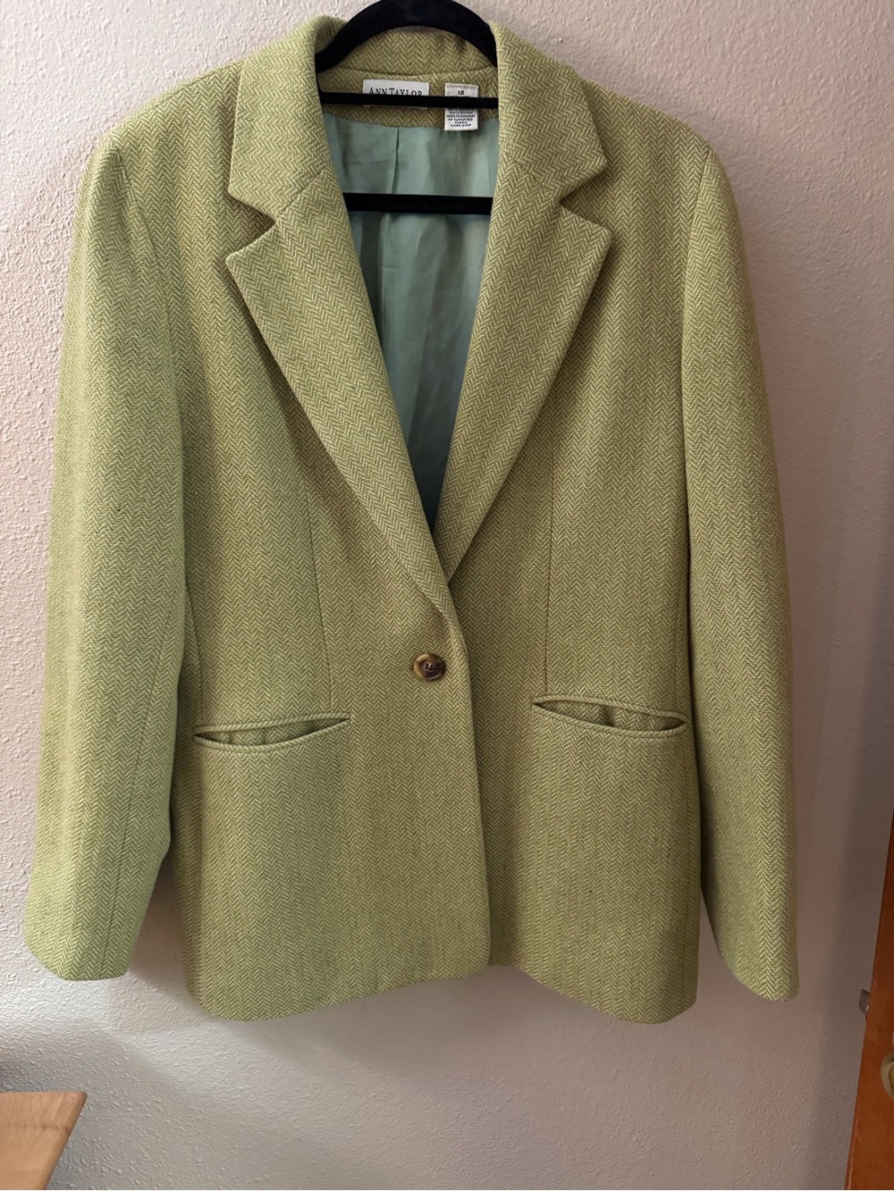 Ann Taylor Light Lime Green Herringbone Blazer